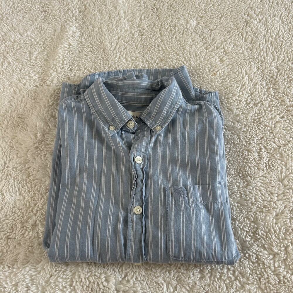 Abercrombie Kids Button Up Blue Strip Boys Sz 13/14 Preppy Country Club Casual